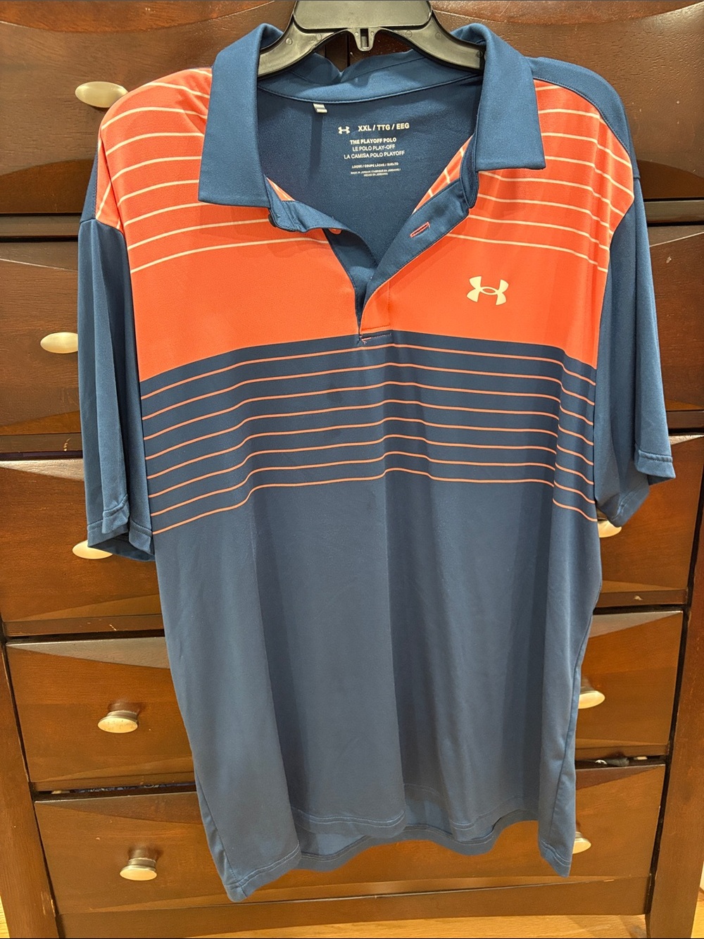 Under Armour Men’s Navy and peach Striped Performance Polo